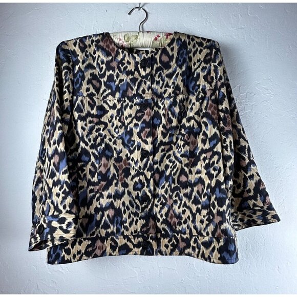 Pendleton Womens Leopard Blouse Button Down Long Sleeve Medium Petite Brown Silk - Picture 1 of 8